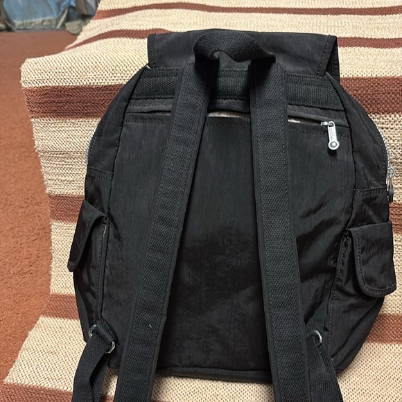 Kipling Black Backpack.  Silver zippers and buckles - Picture 5 of 7